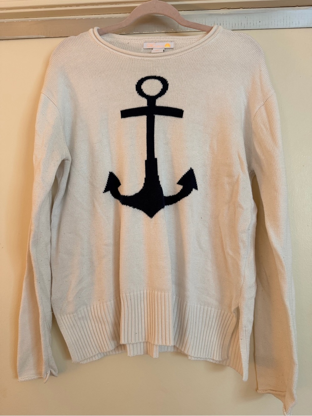 C&C California Cream Sweater with Navy Anchor Graphic